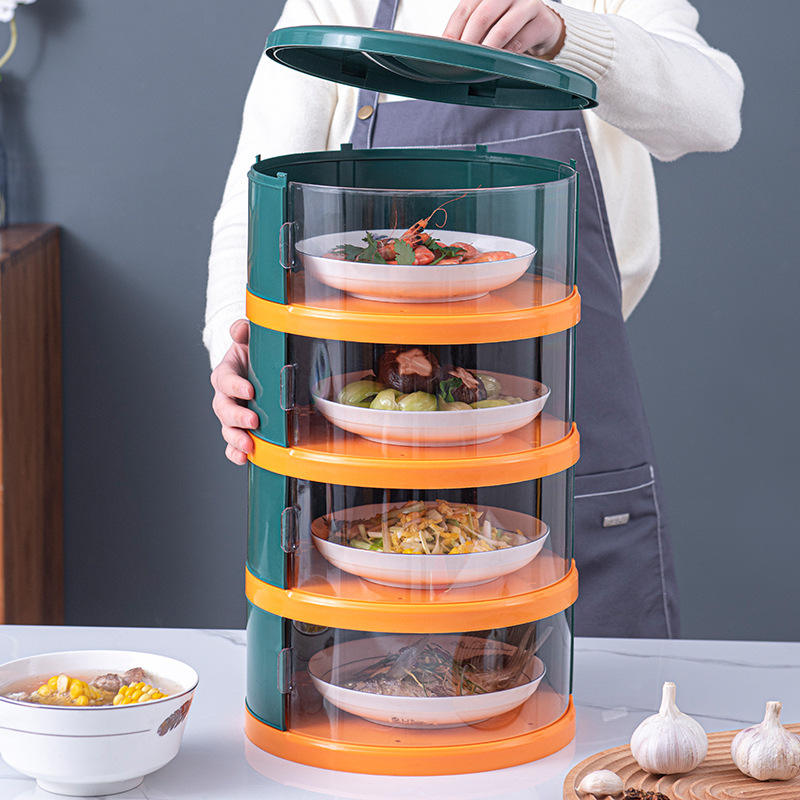 Stackable Plastic Food Cover - Insulated Dust-Proof Table Food Dome, Green/Orange