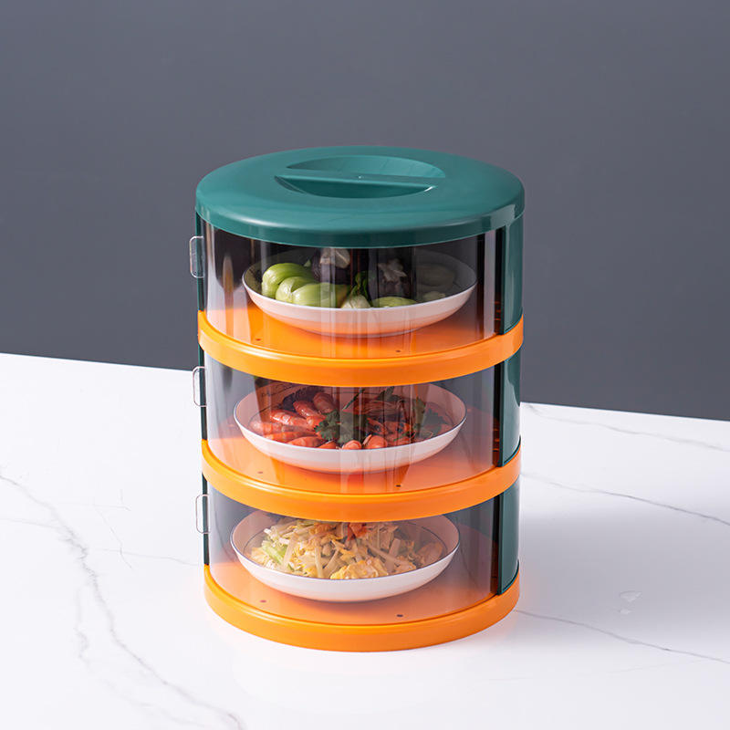 Stackable Plastic Food Cover - Insulated Dust-Proof Table Food Dome, Green/Orange