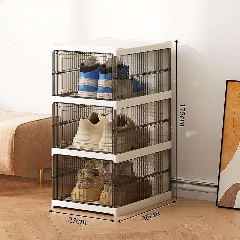 Foldable Transparent Shoe Cabinet with Magnetic Door - Stackable PET Shoe Organizer