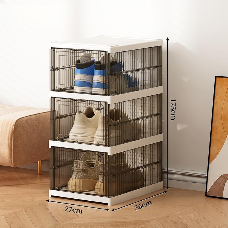 Foldable Transparent Shoe Cabinet with Magnetic Door - Stackable PET Shoe Organizer
