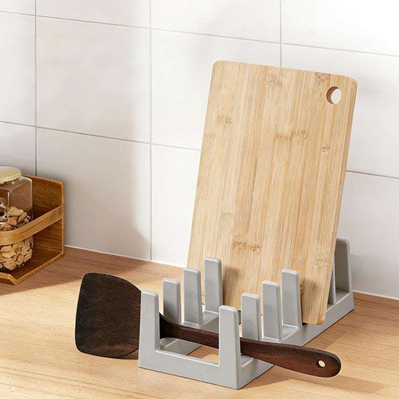 PP Kitchen Pot Lid & Dish Rack - Countertop Cutting Board Holder, Grey