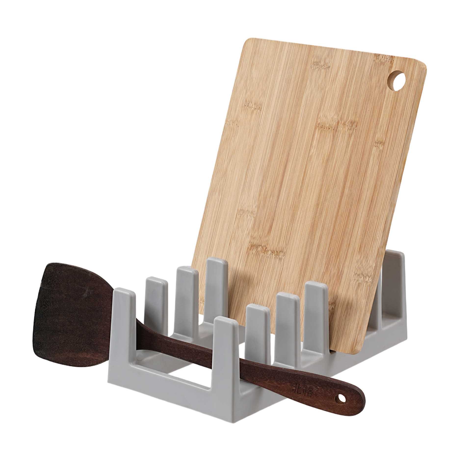 PP Kitchen Pot Lid & Dish Rack - Countertop Cutting Board Holder, Grey