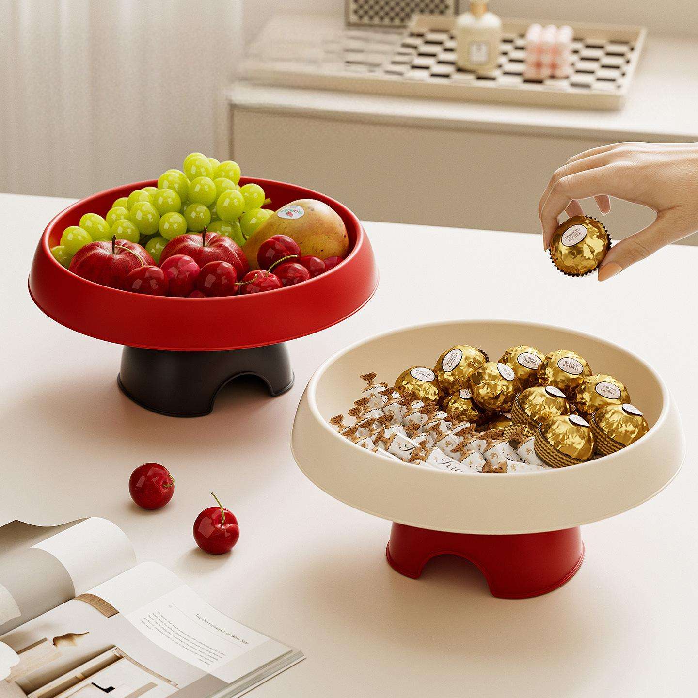 Tall Fruit Tray with Pedestal - Minimalist Countertop Snack & Nut Display Plate