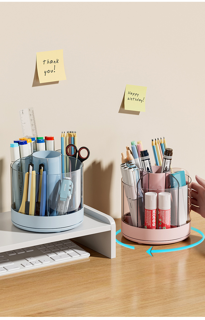 Rotating Pen Holder - Large Capacity PS+HIPS Desk Organizer & Makeup Brush Stand