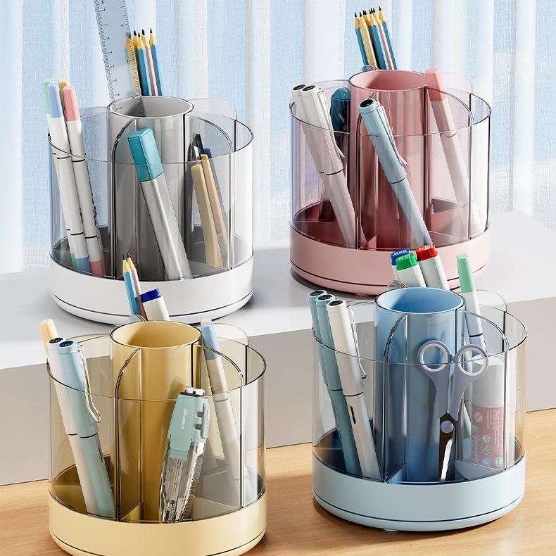Rotating Pen Holder - Large Capacity PS+HIPS Desk Organizer & Makeup Brush Stand