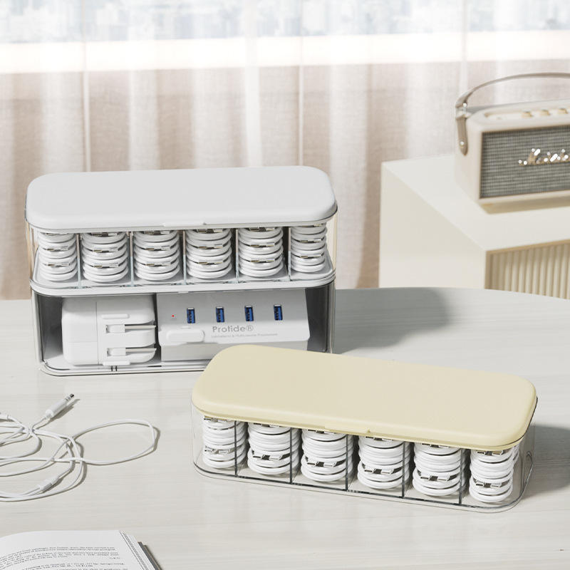 Stackable Cable Organizer Box with Dividers - PP Wire Storage Case for Home Office