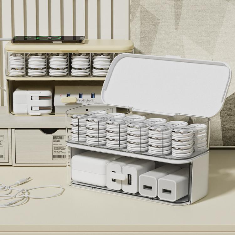 Stackable Cable Organizer Box with Dividers - PP Wire Storage Case for Home Office