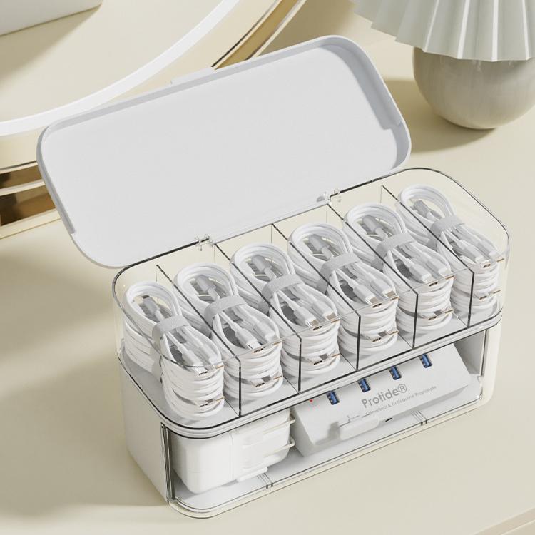 Stackable Cable Organizer Box with Dividers - PP Wire Storage Case for Home Office