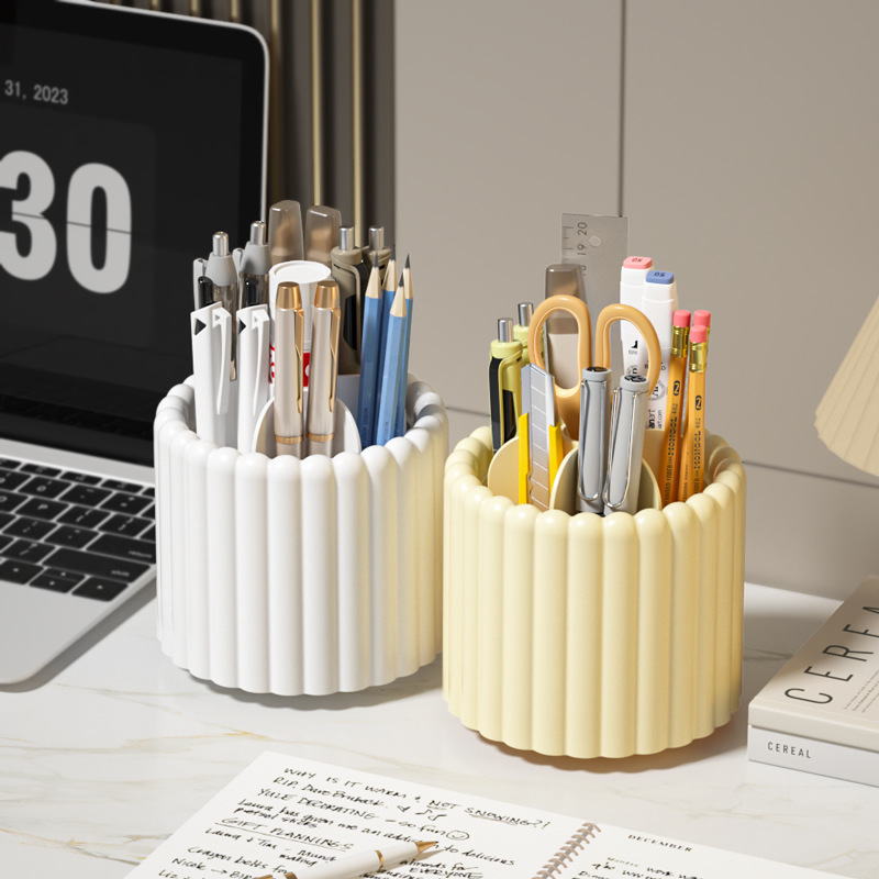 360 Rotating Pen & Cosmetic Organizer - Cylindrical PP Desk Storage Holder