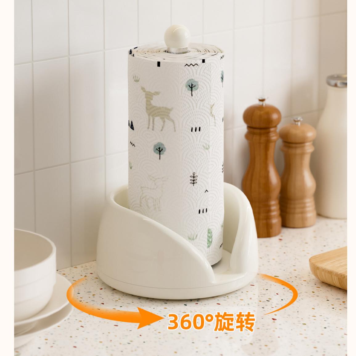 360 Rotating Upright Tissue Holder - Standing Napkin & Bag Organizer for Kitchen