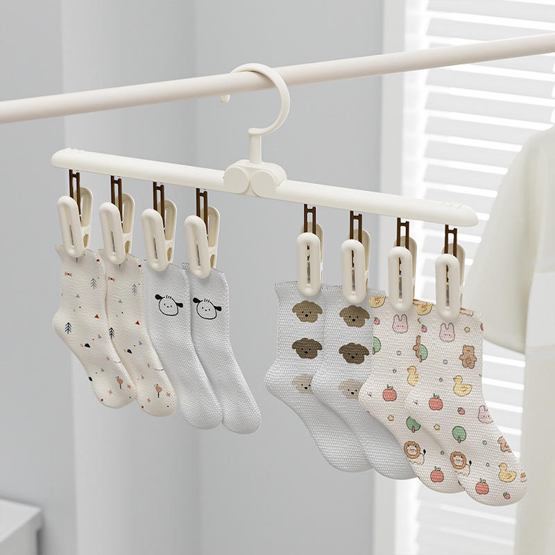 Multi-Clip PP Clothes Drying Hanger - Portable Windproof Hanger for Balcony & Dorm