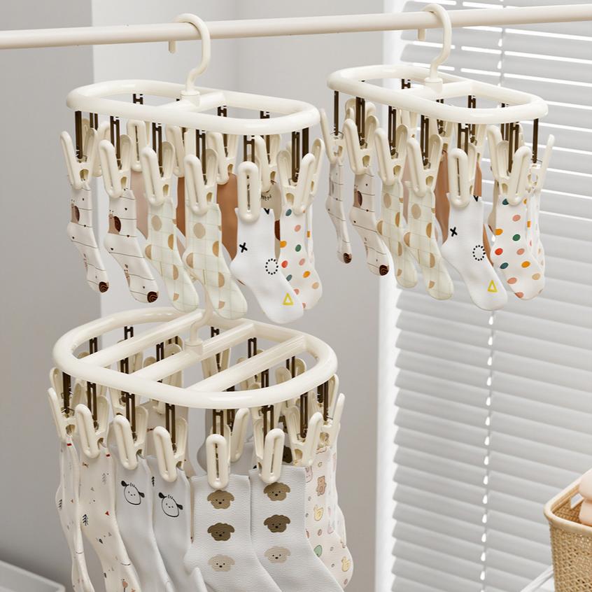 Multi-Clip PP Clothes Drying Hanger - Portable Windproof Hanger for Balcony & Dorm