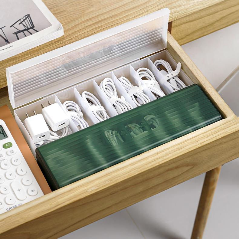 PP Cable Storage Box with Dividers - Charging Cable Organizer for Desk & Drawer