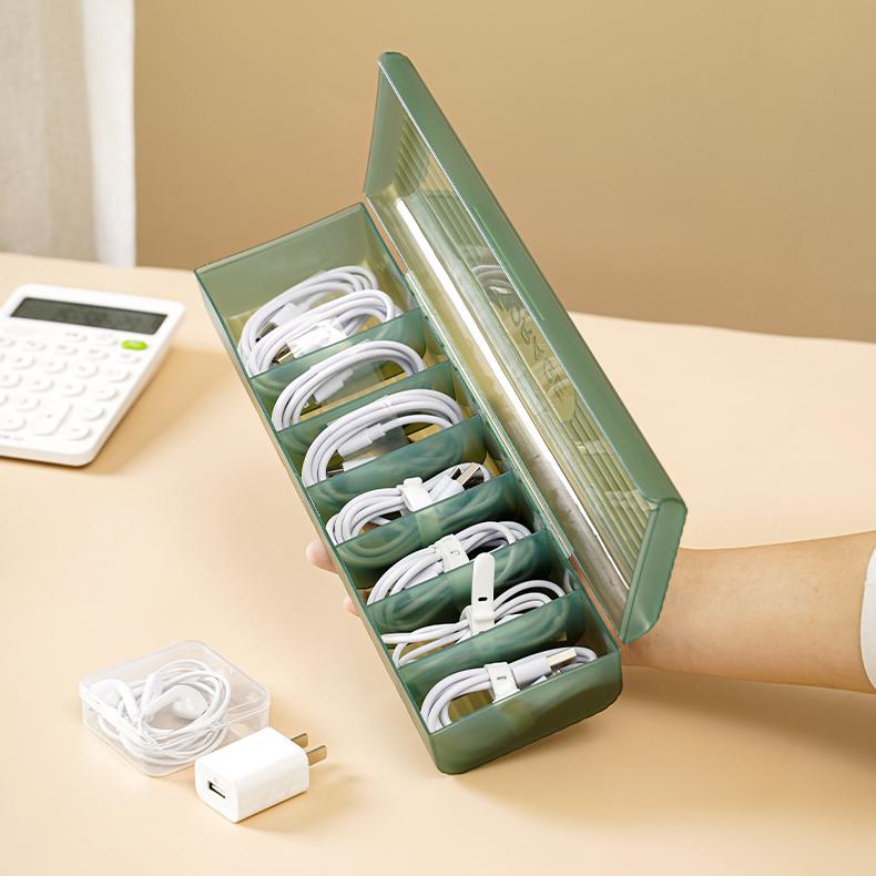 PP Cable Storage Box with Dividers - Charging Cable Organizer for Desk & Drawer
