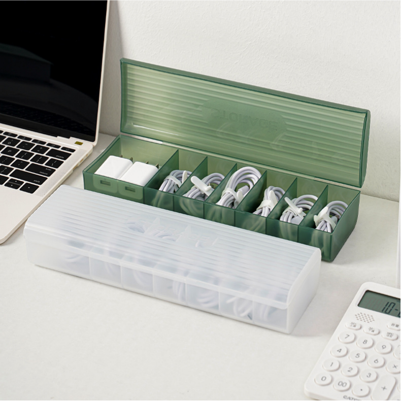 PP Cable Storage Box with Dividers - Charging Cable Organizer for Desk & Drawer