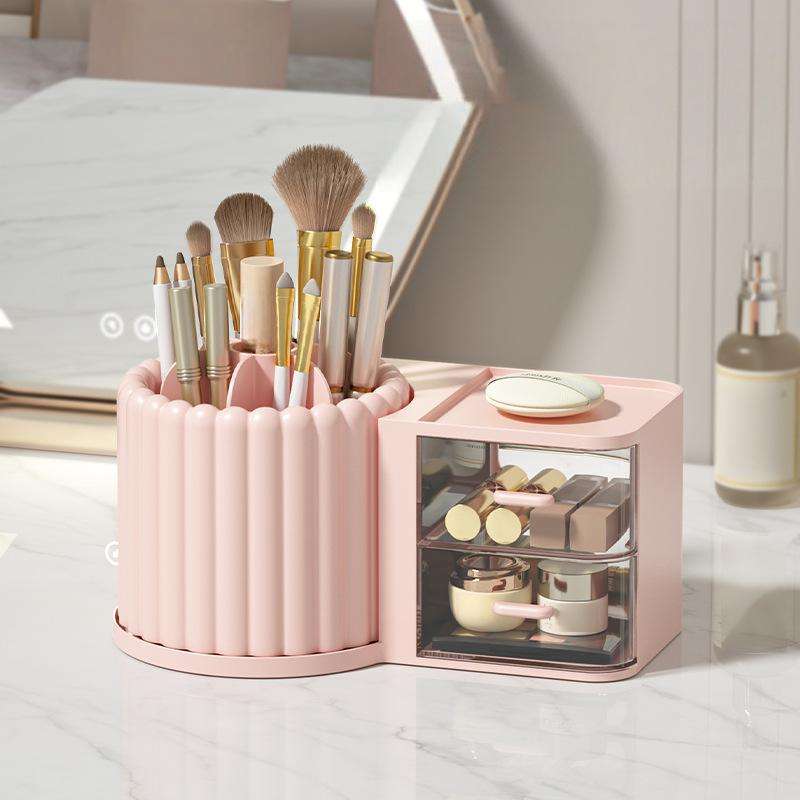 Luxury Rotating Cosmetic Organizer - Round Plastic Desk & Vanity Storage Holder