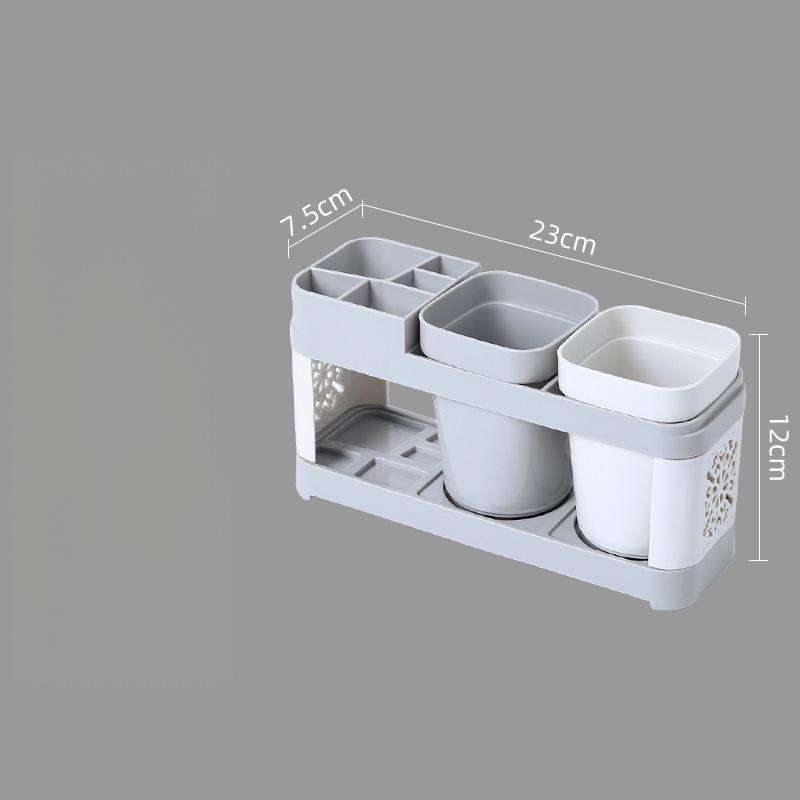 No-Drill Toothbrush Holder with 2 Cups - Plastic Bathroom Wall Organizer