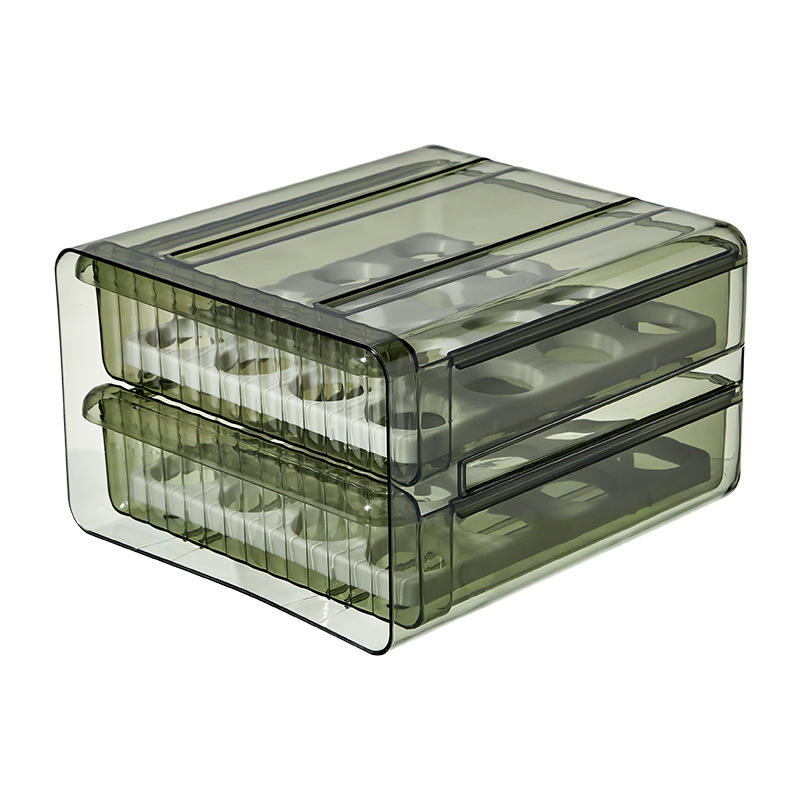 Egg Storage Box - Transparent PET Double-Layer Pull-Out Fridge Drawer Container