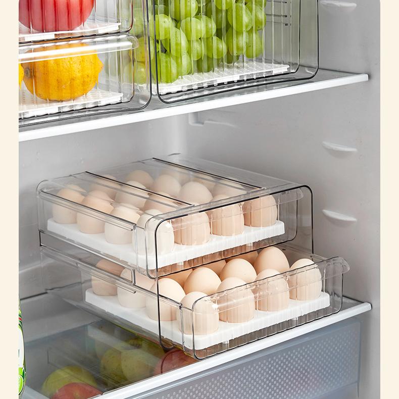 Egg Storage Box - Transparent PET Double-Layer Pull-Out Fridge Drawer Container