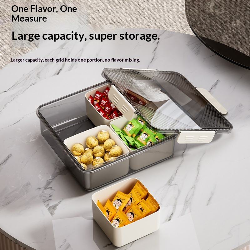 Lidded Rectangular Plastic Tray - Sealed Snack & Fruit Storage Tray for Coffee Table