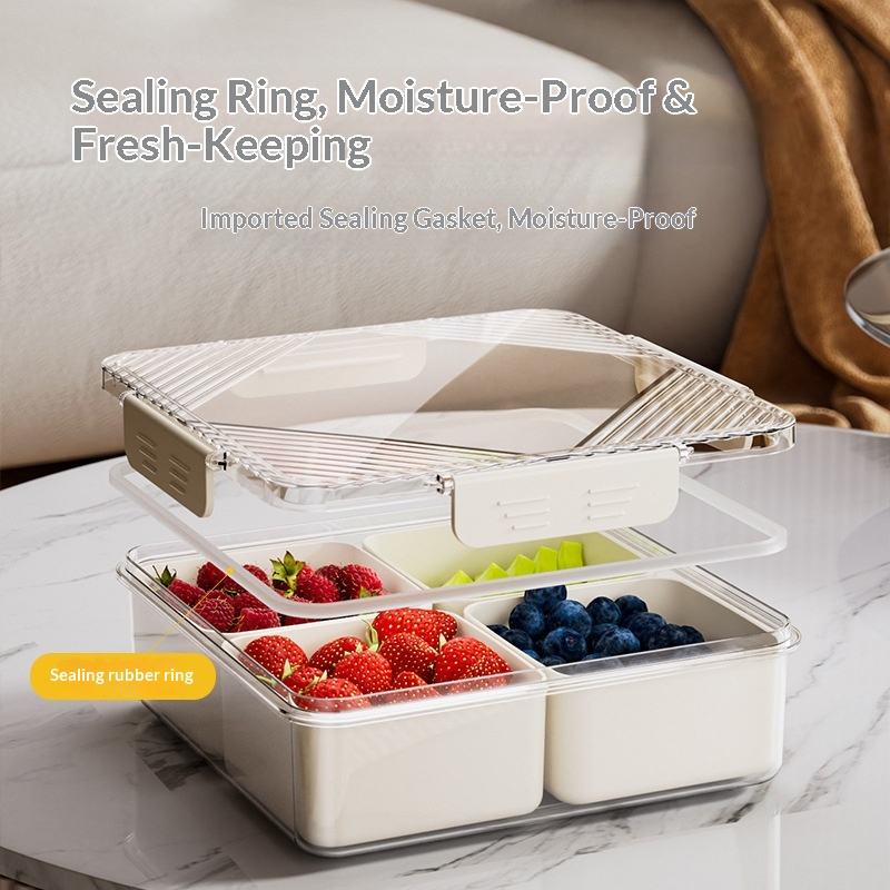 Lidded Rectangular Plastic Tray - Sealed Snack & Fruit Storage Tray for Coffee Table