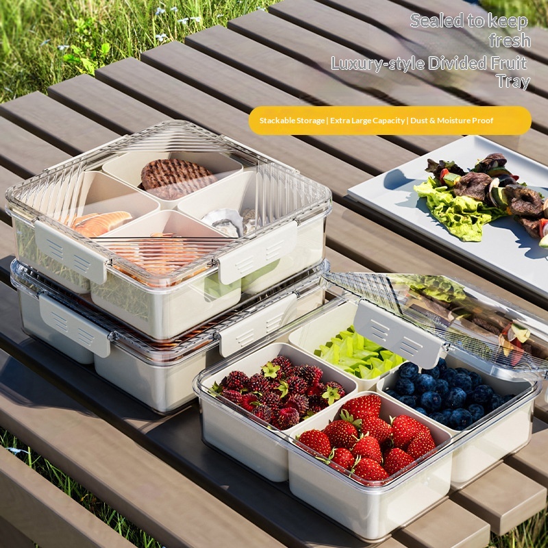 Lidded Rectangular Plastic Tray - Sealed Snack & Fruit Storage Tray for Coffee Table