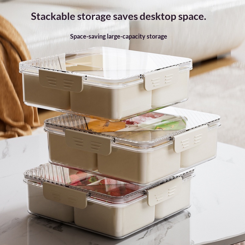 Lidded Rectangular Plastic Tray - Sealed Snack & Fruit Storage Tray for Coffee Table