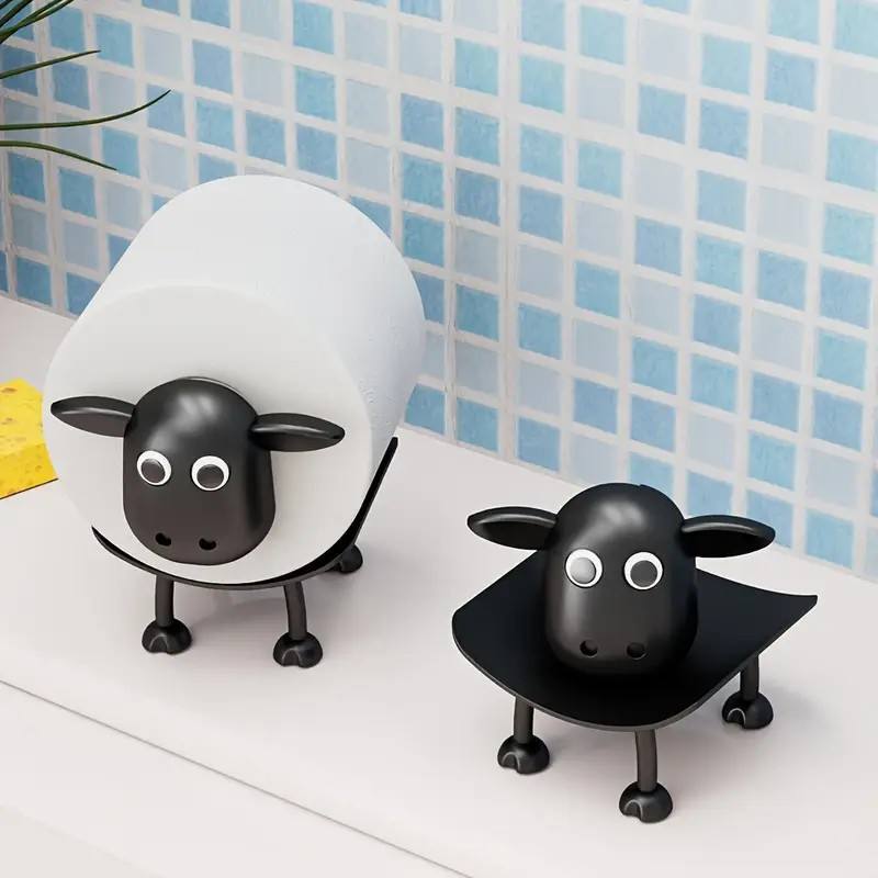 Cute Sheep-Shaped Toilet Paper Holder - ABS Movable Standing Bathroom Tissue Stand