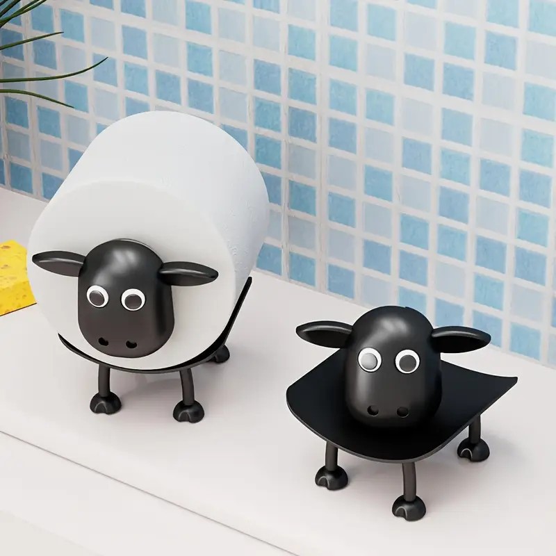 Cute Sheep-Shaped Toilet Paper Holder - ABS Movable Standing Bathroom Tissue Stand