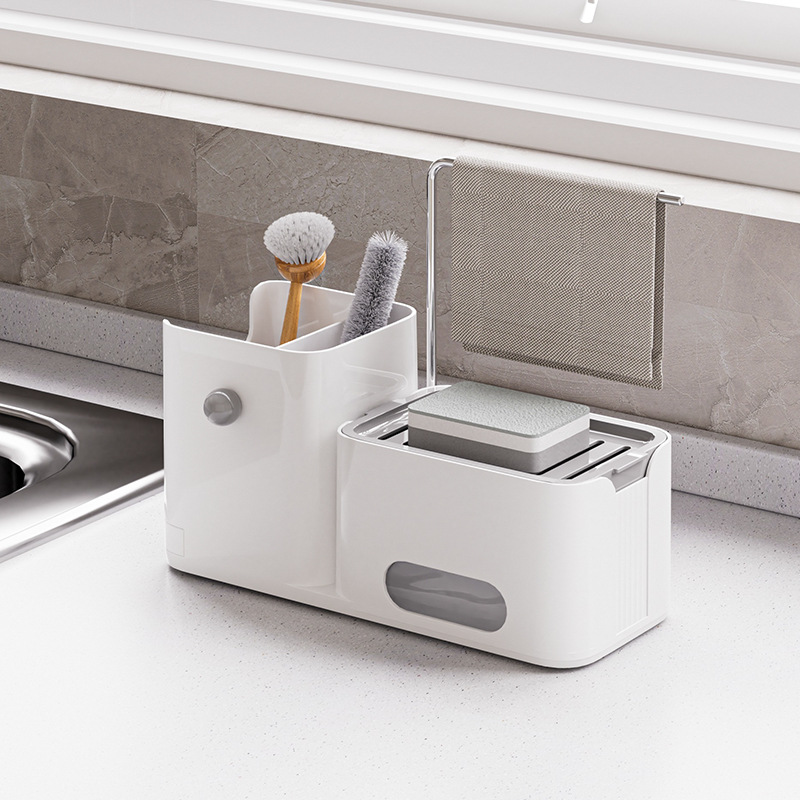 2-in-1 Manual Press Soap Dispenser - PP Kitchen Sink Dish Soap Dispenser, 26x11x13cm