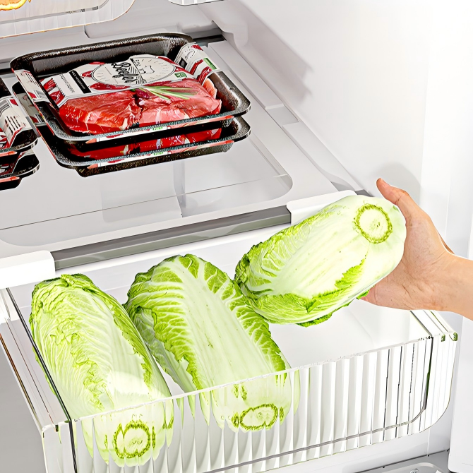 Food-Grade Fridge Hanging Drawer Organizer - Large Pull-Out Fruit & Vegetable Bin