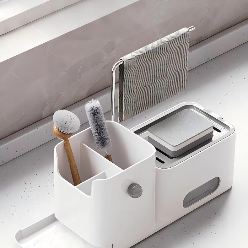 2-in-1 Kitchen Soap Dispenser - Manual Press Dish & Hand Soap Container, 15x11x9cm