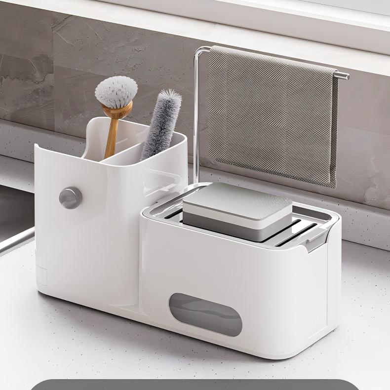 2-in-1 Kitchen Soap Dispenser - Manual Press Dish & Hand Soap Container, 15x11x9cm