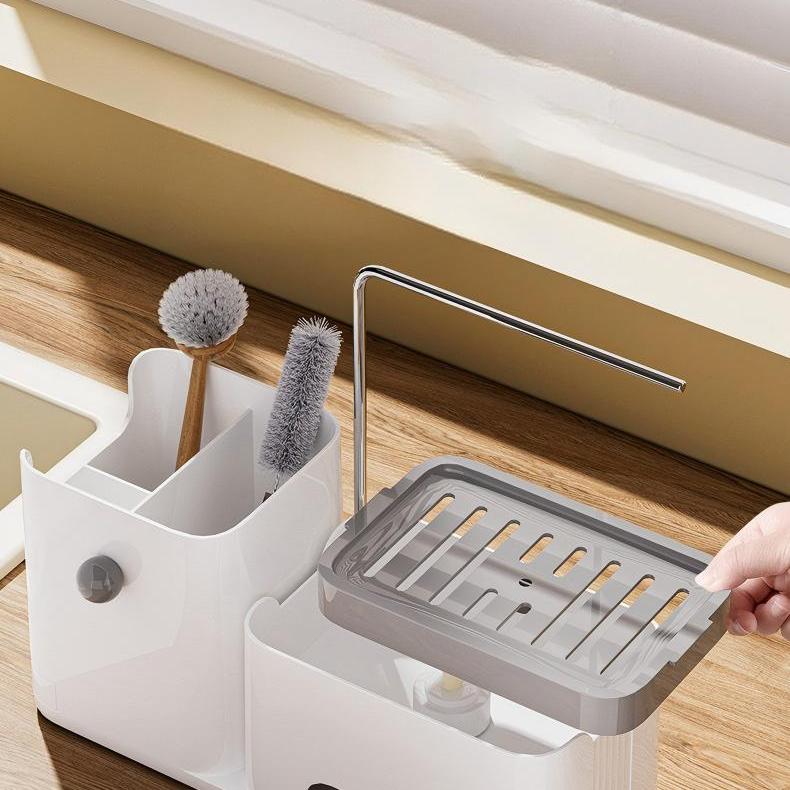 2-in-1 Kitchen Soap Dispenser - Manual Press Dish & Hand Soap Container, 15x11x9cm
