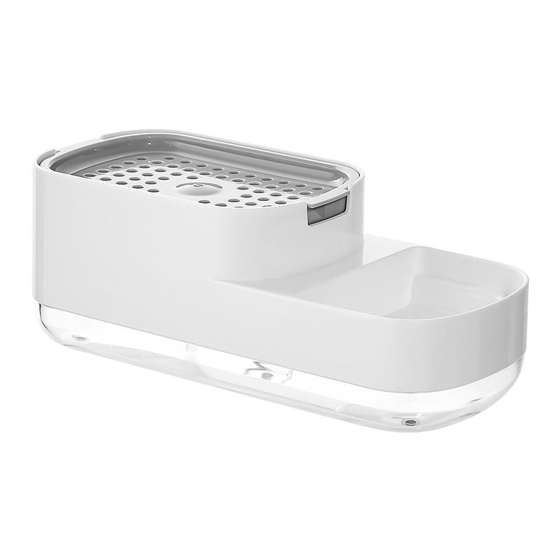 2-in-1 Kitchen Soap Dispenser with Sponge Rack - Press Dish Soap Pump & Sink Organizer