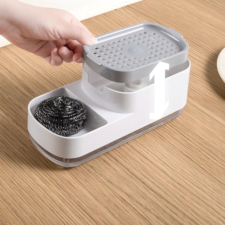 2-in-1 Kitchen Soap Dispenser with Sponge Rack - Press Dish Soap Pump & Sink Organizer