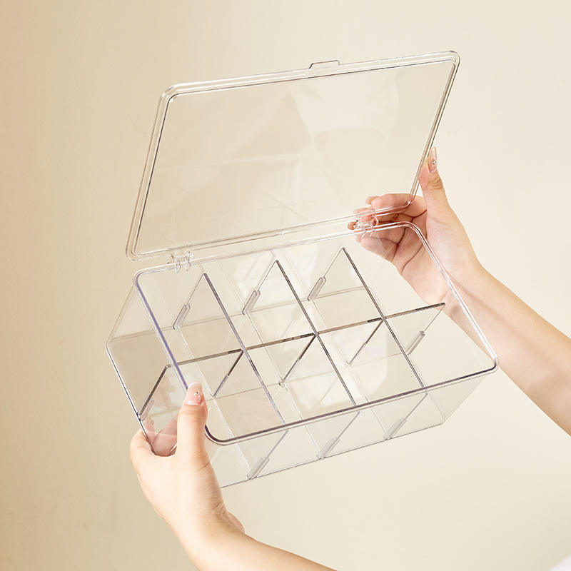 Flip-Top PET Compartment Storage Box - Upright Dust-Proof Vanity & Makeup Organizer