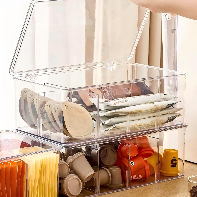 Flip-Top PET Compartment Storage Box - Upright Dust-Proof Vanity & Makeup Organizer