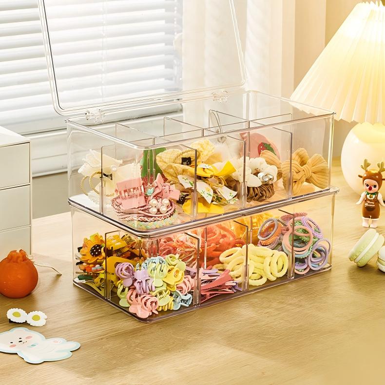 Flip-Top PET Compartment Storage Box - Upright Dust-Proof Vanity & Makeup Organizer