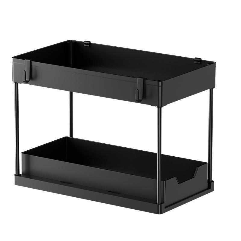 2-Layer Pull-Out Under-Sink Storage Rack - Multi-Function Plastic Organizer with Drainage