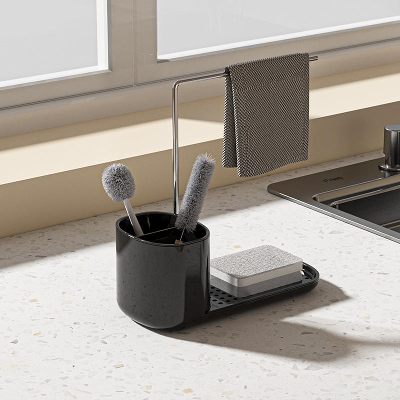 2-in-1 Kitchen Sink Organizer with Soap Dispenser - Upright Rack for Sponge & Cloth