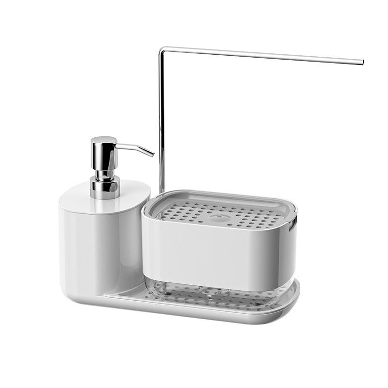 2-in-1 Kitchen Sink Organizer with Soap Dispenser - Upright Rack for Sponge & Cloth