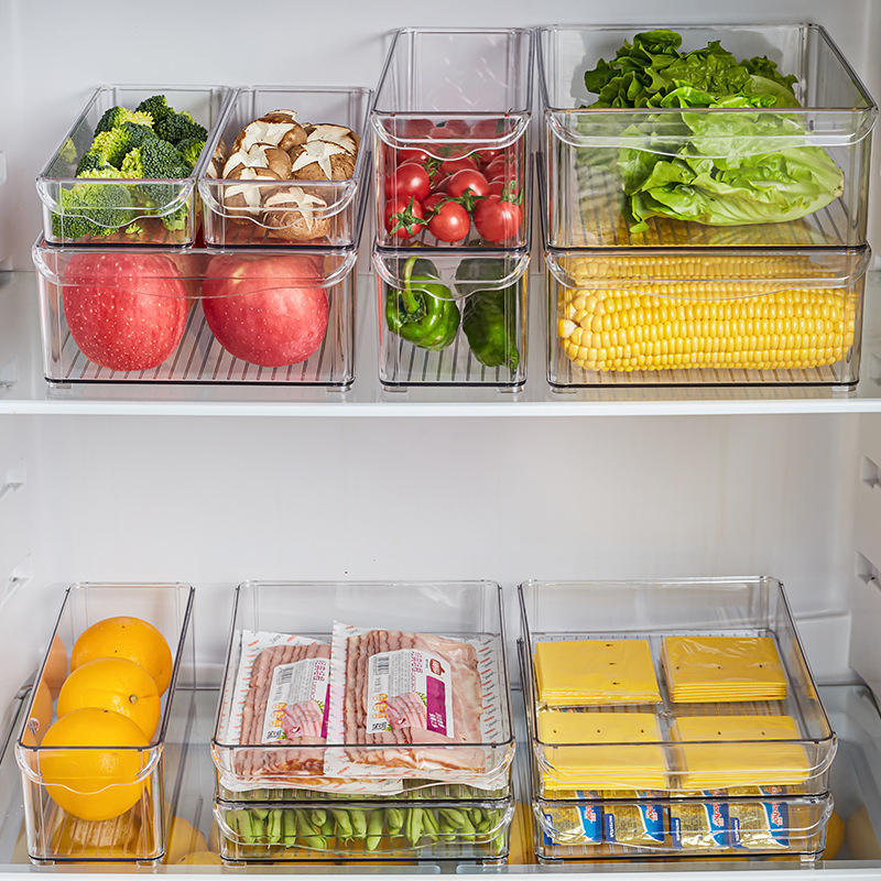 Stackable PET Fridge Storage Box - Multi-Compartment Portable Produce Container
