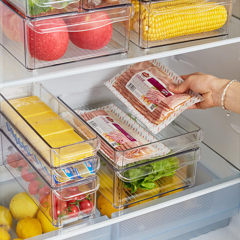 Stackable PET Fridge Storage Box - Multi-Compartment Portable Produce Container