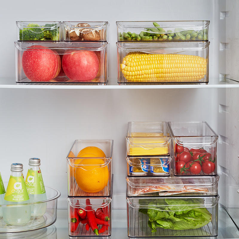 Stackable PET Fridge Storage Box - Multi-Compartment Portable Produce Container