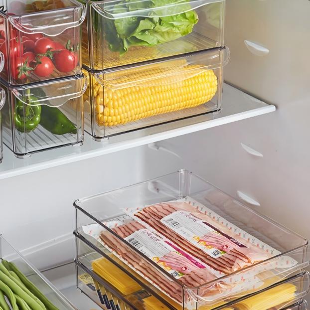 Stackable PET Fridge Storage Box - Multi-Compartment Portable Produce Container