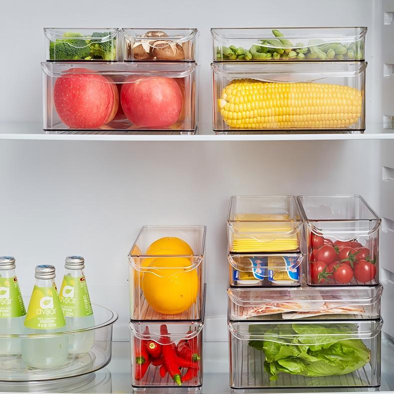 Stackable PET Fridge Storage Box - Multi-Compartment Portable Produce Container