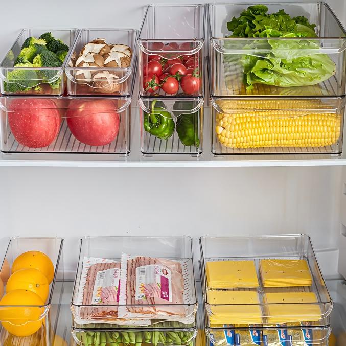 Stackable PET Fridge Storage Box - Multi-Compartment Portable Produce Container