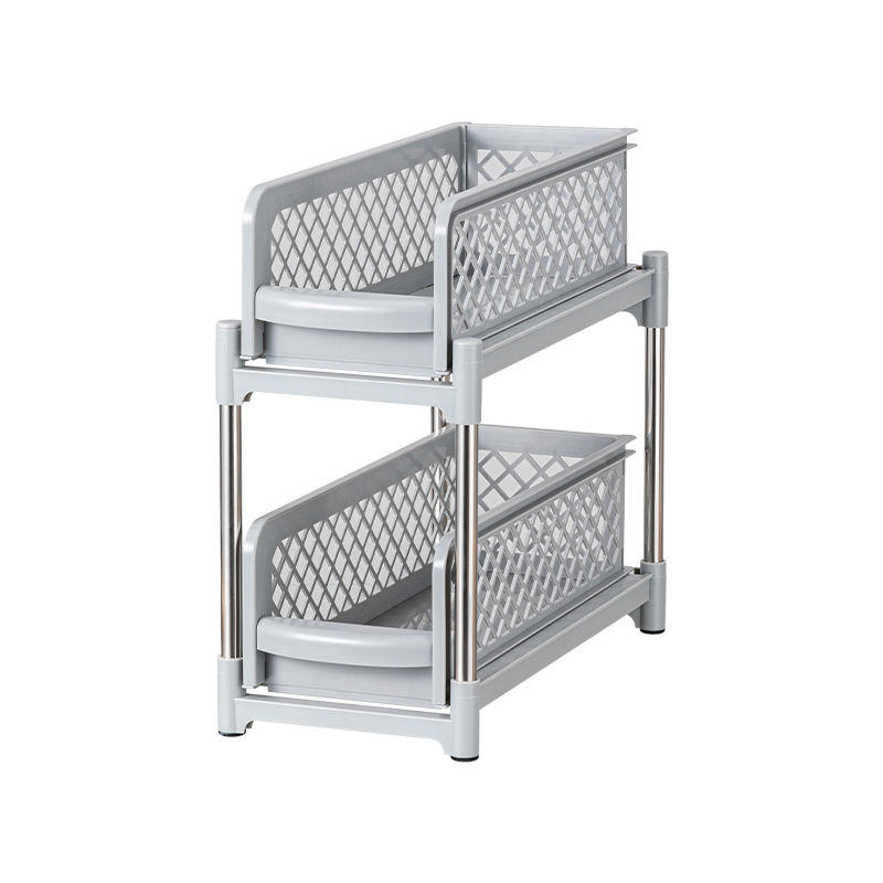 2-Layer Pull-Out Storage Rack - Movable Plastic Organizer for Kitchen & Bathroom, 37.5cm