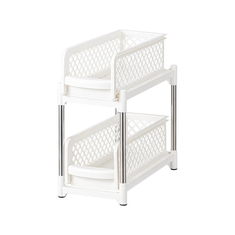 2-Layer Pull-Out Storage Rack - Movable Plastic Organizer for Kitchen & Bathroom, 37.5cm
